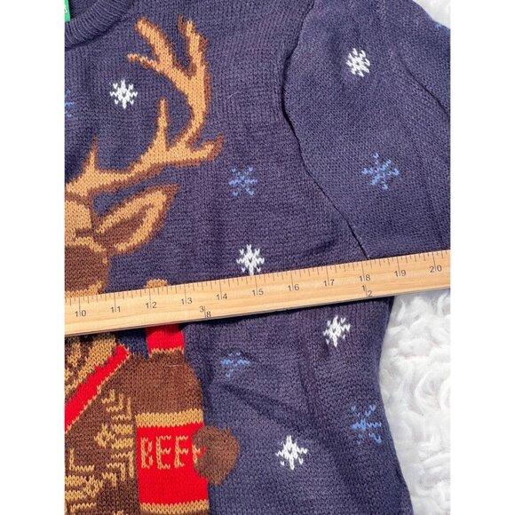 Christmas Party Sweater Mens Blue Med Deer with Beer Sunglasses Long Sleeve - Picture 3 of 7